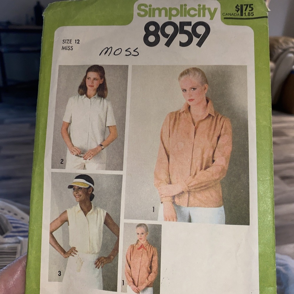 Vtg Simplicity pattern 8959 Misses' button front, collar Shirt sz 12 Cut Compl